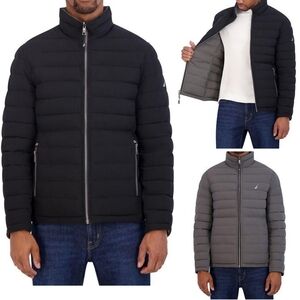 Nautica Reversable Jacket Mens S Black Grey Reversible Quilted Puffer Full Zip